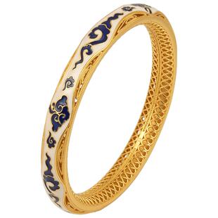 祥云如意珐琅彩纯银手镯非遗青花瓷花丝镂空国风银手环送女友礼物