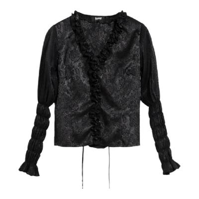 morbid抽绳玫瑰暗纹泡泡袖开衫