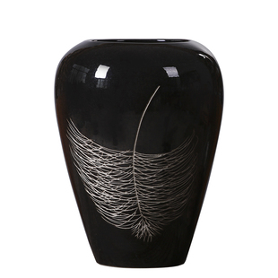 黑色创意景德镇陶瓷花瓶样板房客厅电视柜餐桌酒柜软装饰插花摆件