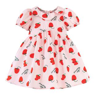迷你巴拉巴拉纯棉连衣裙女童泡泡袖婴儿衣服宝宝周岁裙子夏季新款
