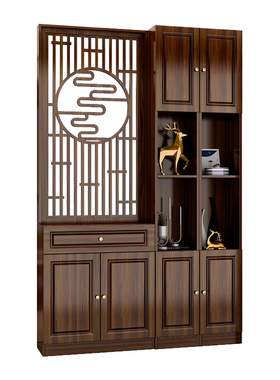 进门新中式镂空轻奢入户厅玄关柜装饰木质置物架新品屏风隔断客厅