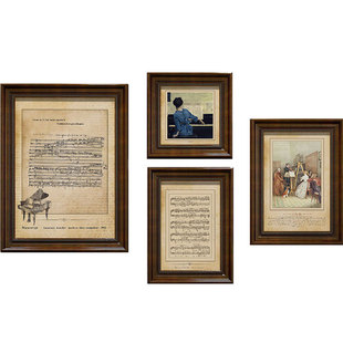 复古美式音乐挂画钢琴乐谱音乐房教室琴行琴房装饰画客厅墙面壁画