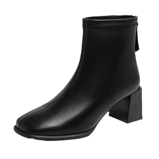 大东高跟短靴女2025新款爆款秋冬女靴小个子粗跟方头靴子切尔西靴