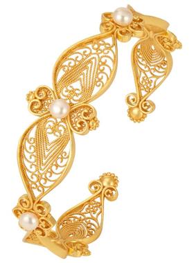 非遗手工镂空花丝珍珠银鎏金手镯