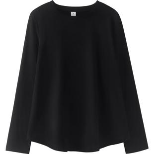 罗纹正肩上衣女单件黑色长袖t恤打底衫大码修身显瘦遮肚子肉小衫