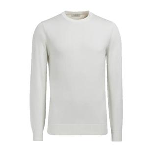 SUITSUPPLY秋米白色美利奴羊毛圆领长袖针织衫时尚