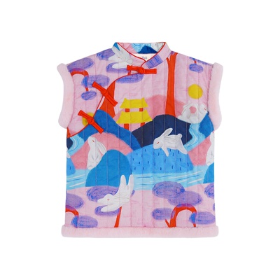 pocoblush玉兔游江山图绗棉马甲