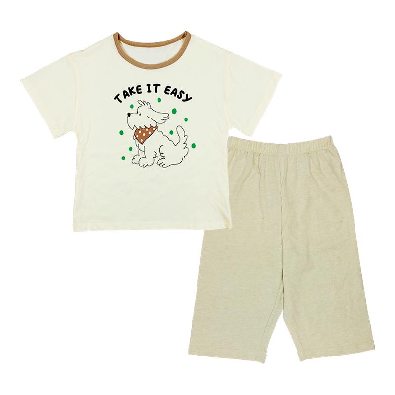 儿童家居服夏季纯棉薄款男童短袖长裤套装女童居家服儿童空调服夏