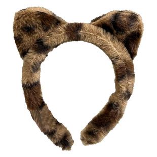 可爱猫咪耳朵毛茸茸发箍女豹纹头箍压发卡发捆头饰秋冬季毛毛绒绒