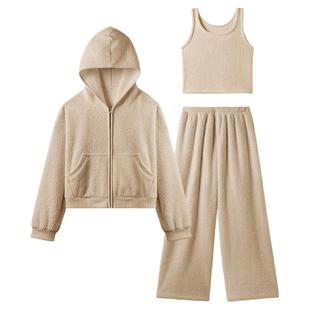 幸棉红色睡衣三件套秋女款2025新款冬加厚高级感情侣可外穿家居服