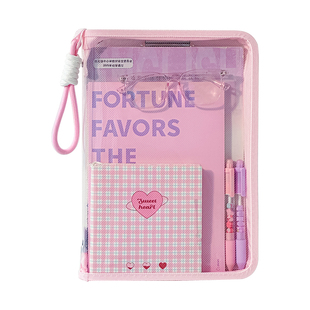 三年二班 文件袋拉链式高颜值透明手提袋学生拎书袋A4资料收纳袋考试专用袋子中小学生可装书本补习补课包袋