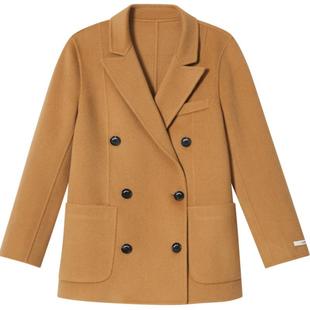 SALT.P可颜复古简约双排扣羊毛双面呢外套毛呢大衣秋款