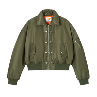 CLP黑绿色金属搭扣飞行员夹克棉服男外套短款宽松廓形复古加厚潮