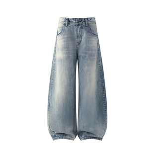 小柯xcok夏季竹节弯刀水洗牛仔裤男女宽松直筒蓝色薄款休闲长裤子