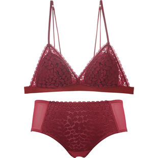 歌瑞尔法式三角杯美背文胸红色本命年内衣纯欲深V蕾丝薄款内搭