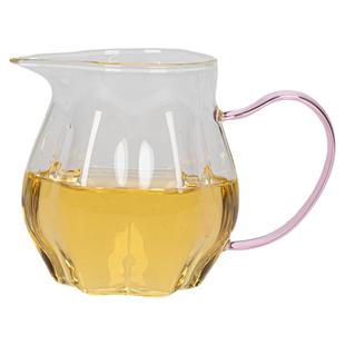 玻璃瓜棱高硼硅公道杯带把分茶器花型茶海绿茶泡茶器茶具器皿