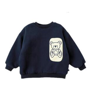 幼悠儿童套头加绒卫衣冬季新款撞色小熊贴布绣宝宝加厚长袖上衣潮