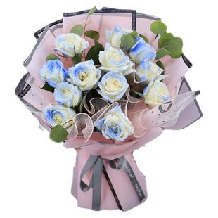 小香风密西根碎冰蓝玫瑰花束卡布奇诺鲜花速递生日同城北京配送花