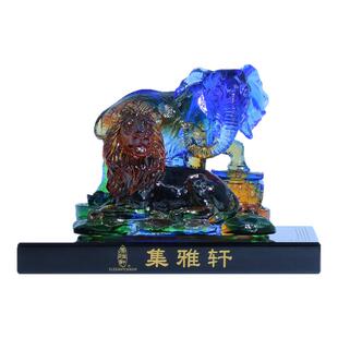 集雅轩宋韶光大师2026马年吉祥物生肖属虎 狮象守富 琉璃摆件礼品