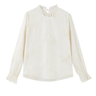 秋水伊人优雅花边领国风雪纺衫2026年春季新款女蝴蝶日常时尚衬衫