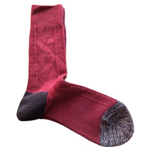 外贸出口日本羊毛加厚秋冬双针粗线袜酒红色深蓝色保暖袜中筒袜