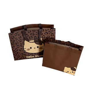 豹纹猫无纺布手提袋覆膜防水加厚服装店装衣服袋子定制购物收纳袋