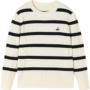 Navigare意大利小帆船儿童白色毛衣2025春秋冬抗起球女童内搭上衣