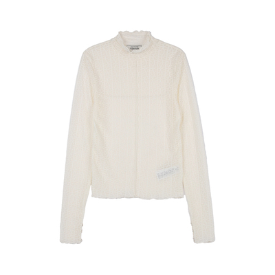 ROLAROLA25年秋冬新款高领蕾丝打底衫少女透视感内搭洋气法式上衣