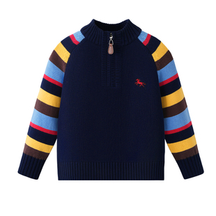 雅鹿100%棉男童半高领拉链毛衣2026春款中大童男孩青少年针织外套