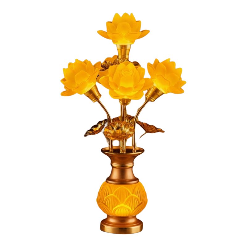 新款七彩莲花灯供佛长明灯led佛前观音供灯家用佛堂插电琉璃佛灯