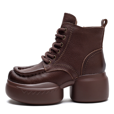 头层牛皮增高厚底真皮短靴马丁靴