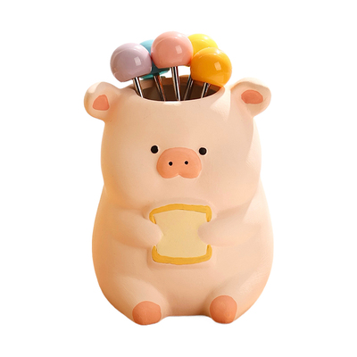 可爱水果叉不锈钢家用高颜值轻奢高级感收纳罐套装儿童安全小叉子