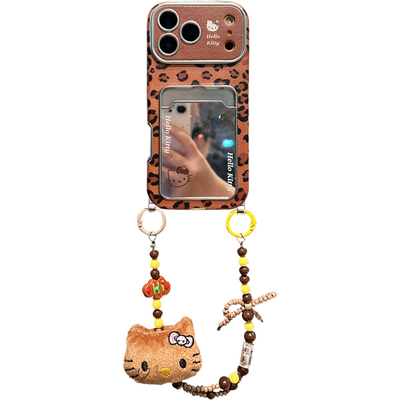 lizardhill 秋冬镜面豹纹适用苹果17promax手机壳新款16pro女生iphone15斜挎可背带挂绳14pro全包棕色超好看