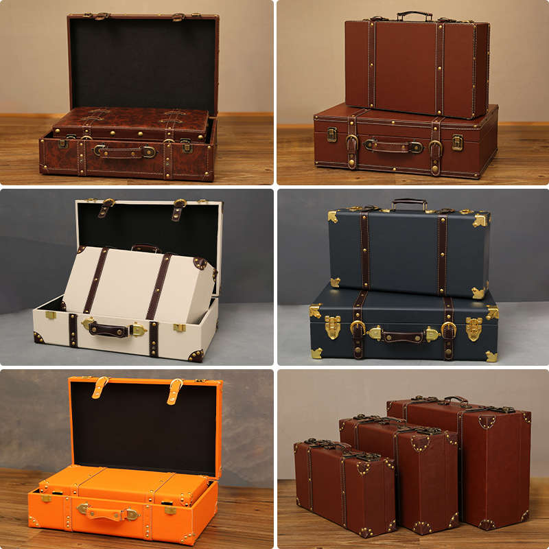 欧式复古手提箱储物木箱子收纳箱老式皮箱旅行摄影道具杂物整理箱