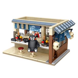 inbrixx积乎潮玩积木 熊本熊拉面馆街景创意摆件小颗粒拼装玩具