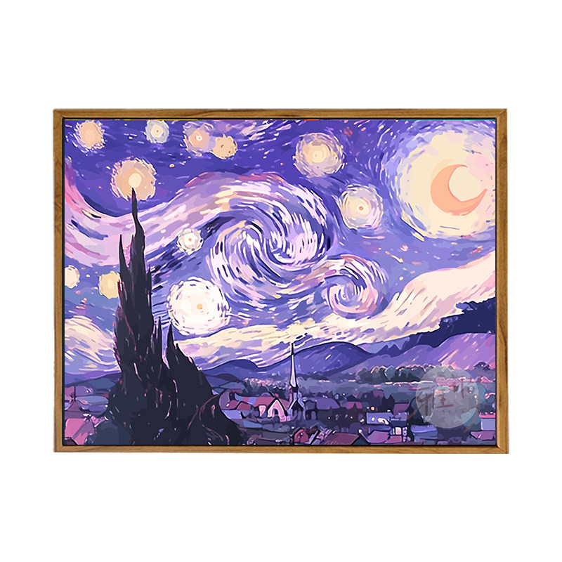 雅调紫色星空diy数字油画装饰画