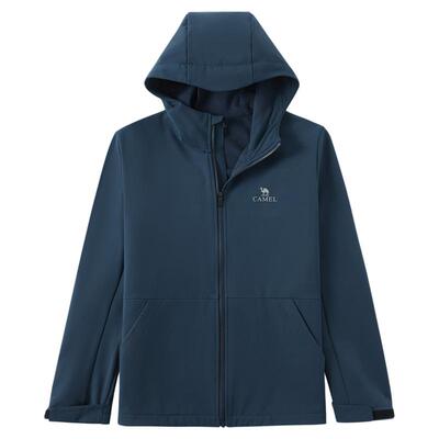 骆驼春季防风连帽保暖加绒软壳衣