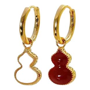 红色双面葫芦耳扣女轻奢高级感精致耳圈圆脸方脸新年氛围感耳饰