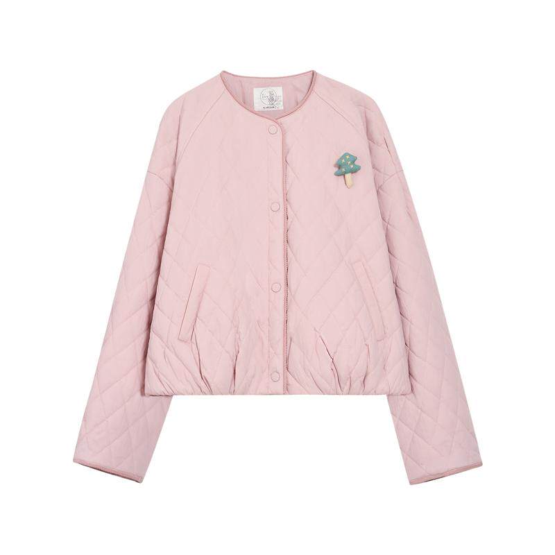 紫涵短款菱格棉服外套女小个子2026冬季新款轻薄绗缝可爱圆领棉衣