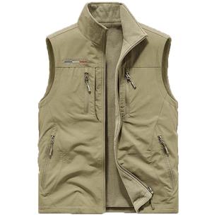 马甲男加绒秋冬保暖外穿背心外套立领多口袋工装摇粒绒双面穿马夹