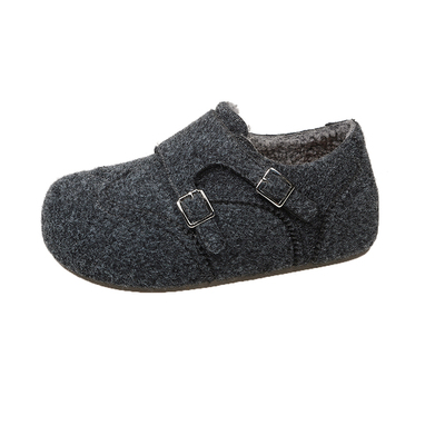 灰色毛呢加绒勃肯鞋女保暖棉鞋