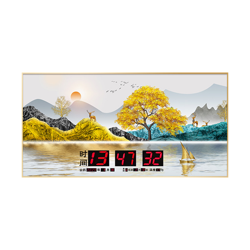 精梭数码万年历电子钟时钟挂墙钟表客厅新款壁挂家用日历酒店挂钟