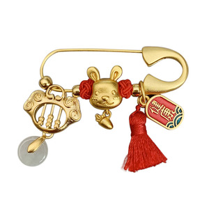 孕妇别针婴儿外出压惊平安挂件古法沙金龙宝宝防惊吓黄金色胸针