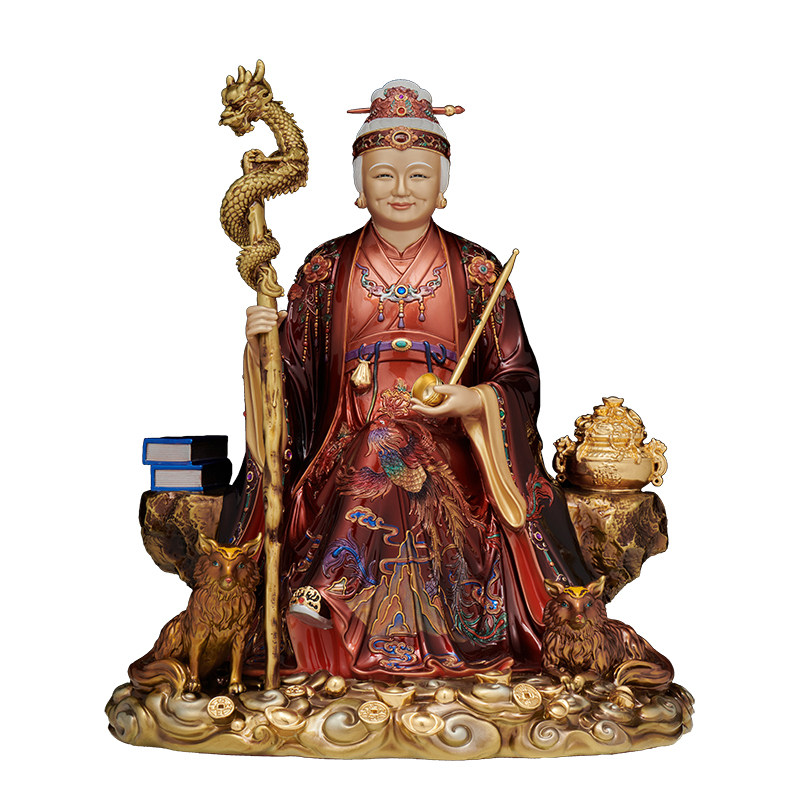 黑老太太神像纯铜彩绘供奉摆件