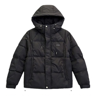 2025新款短款羽绒服男黑色连帽加厚保暖外套冬季休闲宽松男士