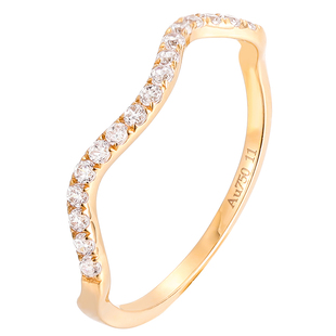 弥高18K玫瑰金镶锆波浪形戒指k金正品镶嵌女式戒子尾戒