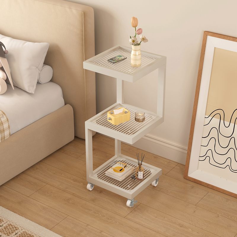 奶油风床头柜小型家用卧室可移动床边置物架推车夹缝边柜移动边几