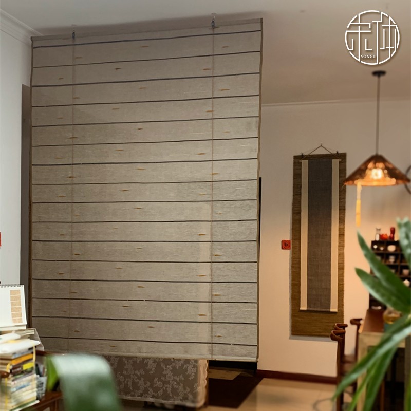 风水帘可升降卷帘阳台客厅玄关屏风装饰软隔断门帘麻布艺遮挡挂帘