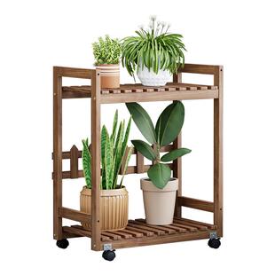 花架阳台置物架带轮移动实木多层架花架子落地式室内花盆木架2025