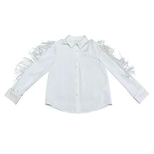 吹落的树叶妮拉小水平采娜同款白色羽毛衬衫休闲宽松气质长袖衬衣